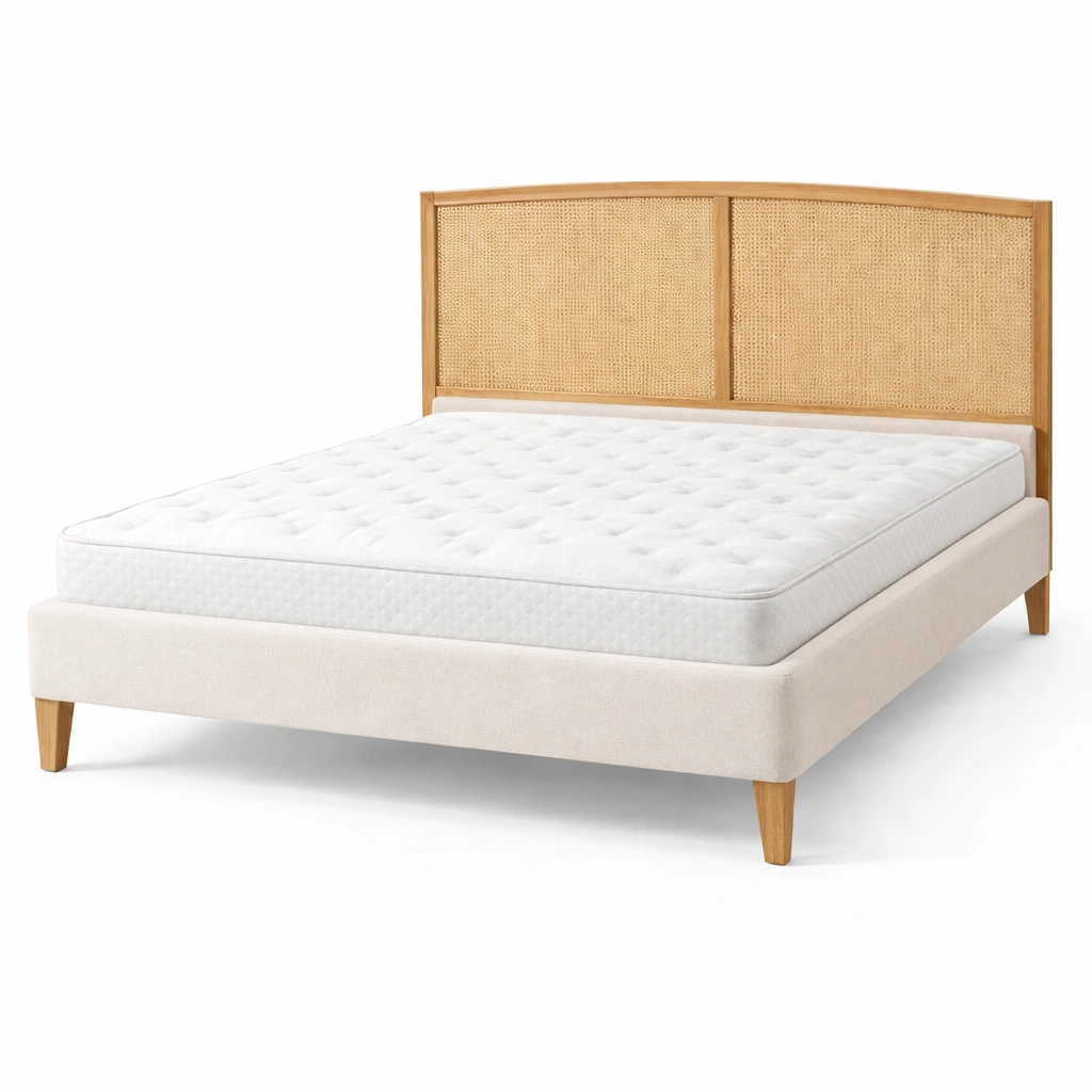 cama tapizada con cabecero de ratan-dwellirae